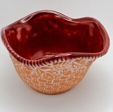 Claire Burke Pottery Planter, weave design, Raspberry color glaze inside~4.5"