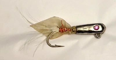Vintage Weighted Heavy Metal Trolling Feather Jig Fishing Lure Japan Pink Eyes - Image 1 of 4