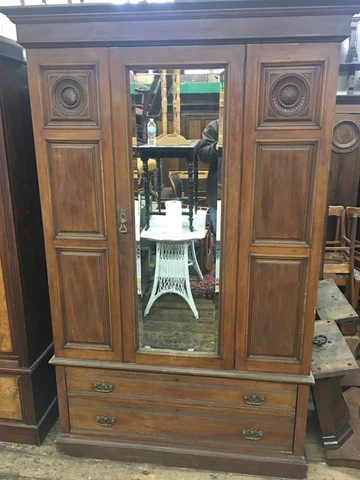 Antique Scottish  Mahogany Wardrobe Armoire Mirror Door Old Original Aberdeen Cover