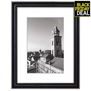 12x16 Black Frame with Silver Trim White Mat for 8x12 Pictures Wall Mounting - Picture 1 of 7