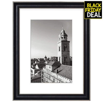 12x16 Black Frame with Silver Trim White Mat for 8x12 Pictures Wall Mounting - Image 1 of 4
