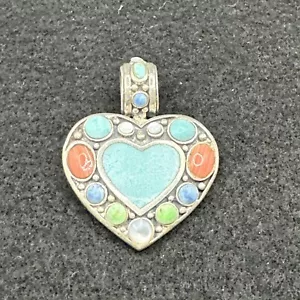 925 SILVER- Tourqoise - HEART PENDANT Coral MOP Slide - Picture 1 of 8