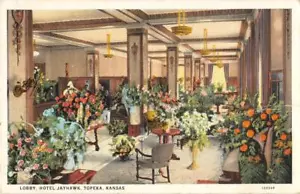 Lobby Interior HOTEL JAYHAWK Topeka, Kansas 1920s Vintage Postcard - Picture 1 of 2
