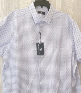 NEW Hart Schaffner Marx Men Short Sleeve Blue & White Line Check Sportshirt 2XT - Picture 1 of 2