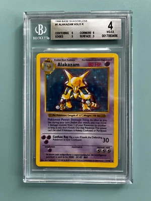 Pokémon TCG Alakazam Base Set 1/102 Holo Shadowless Holo Rare BGS 4 PSA - Image 1 of 2