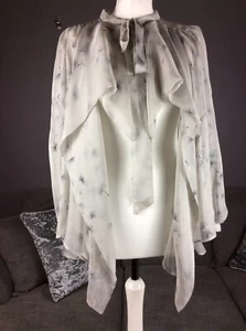 Bnwt Topshop Uk 8 Womans Open Front Blouse Semi Sheer Grey Top Dandelion T3 - Picture 1 of 8