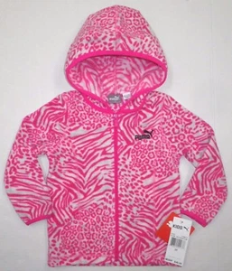 NWT PUMA Toddler Girls Polar Fleece Full Zip Hoodie Jacket PINK Leopard Zebra 2T - Picture 1 of 6