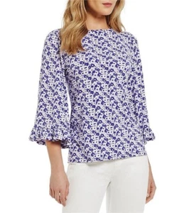 Neu mit Etikett UVP $ 78 - MICHAEL KORS Nelke Blumenmuster ausgestellte Ärmel Top, Amethyst, SMALL - Bild 1 von 2
