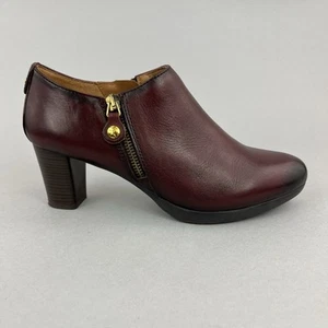 Pikolinos Burgundy Leather Ankle Zip Up Block Heeled Bootie Boots Size EU38 UK5 - Picture 1 of 13