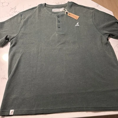 Camiseta Kangol Masculina Tamanho XXL Verde 3 Botões Gola Henley Nova Com Etiqueta Muito Boa - Imagem 1 de 4