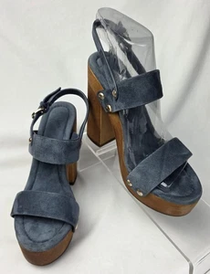Sandali donna Joie blu scamosciati cinturini legno tacco grosso plateau taglia EU 36,5 - Foto 1 di 17