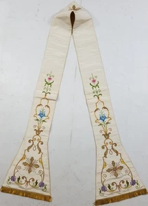 Vintage French Moire Silk Hand Embroidered Liturgical Stole 212x25cm - Picture 1 of 12