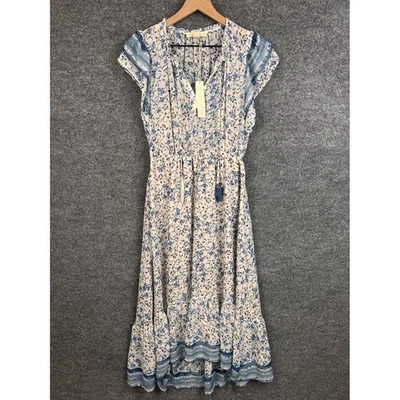 Nuevo Vestido Lovestitch Para Mujer M Estampado Floral Corbata Cuello en V Azul Blanco Bohemio M Foto 1 de 4