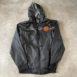 Santa Cruz Windbreaker Jacket Mens XXL Y2K Full Zip Hooded Nylon Coat, Black - Picture 1 of 11