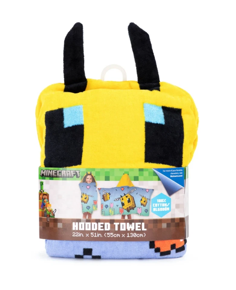 Toalla de baño con capucha Minecraft para niños, 51 x 22, algodón amarillo Mojang Foto 1 de 4