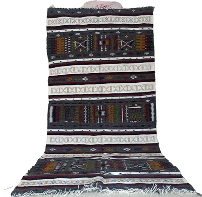 Vintage Moroccan Rug Tribal Azilal Rug Handmade Carpet Old Kilim Berber Wool - Image 1 of 4