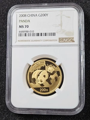 🌟 2008 CHINA 1/2 oz .999 Gold Panda 200 Yuan Chinese  Coin NGC MS70 - Image 1 of 2
