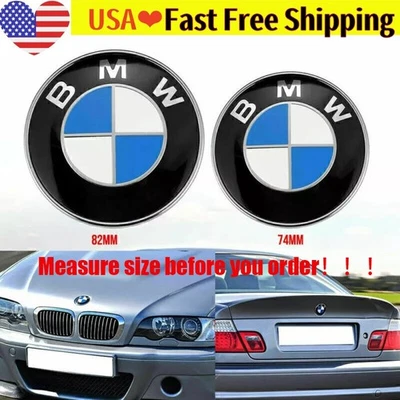 2PCS Front Hood & Rear Trunk FOR BMW Badge Emblem (82mm + 74mm) Logo Foto 1 de 4