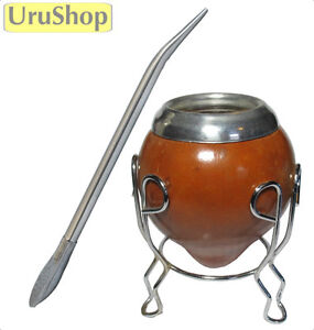 K22 URUGUAYAN MATE GOURD WITH STAND & BOMBILLA (CUP & STRAW) TO DRINK YERBA MATE