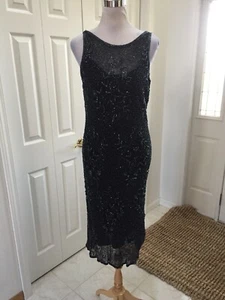 Scala Gown 100% Silk Heavy Black Beaded Low Drape Back Formal XL - Picture 1 of 6