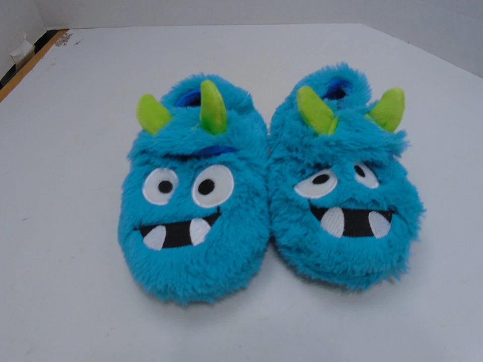 Toddler/Infant Size 9 Blue Monster furry Slip On house Shoes - Image 1 of 4