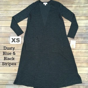 XS SARAH Strickjacke LuLaRoe ~ STAUBBLAU & SCHWARZE STREIFEN ~ Gr. 00-4 Staubtuch Pullover - Bild 1 von 4