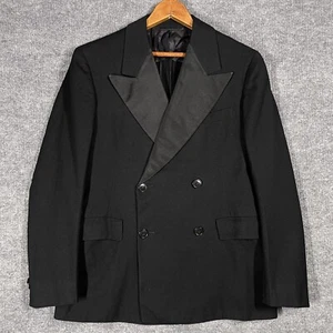 Vtg Antique 20s Double Breasted Tuxedo Jacket Sz 37 Black Silk Wool West Mill - Picture 1 of 24