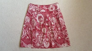 Womens Skirt-ANN TAYLOR-dk red/off-white floral/paisley cotton Clueless Preppy-8 - Picture 1 of 3