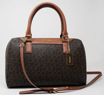 NEW Calvin Klein Women's Brown Signature Logo Handbag Purse Satchel Bag - Image 1 of 4