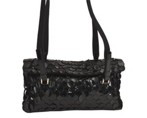 Authentic PRADA Vintage Enamel Shoulder Hand Bag Purse Black 4553M - Picture 1 of 10