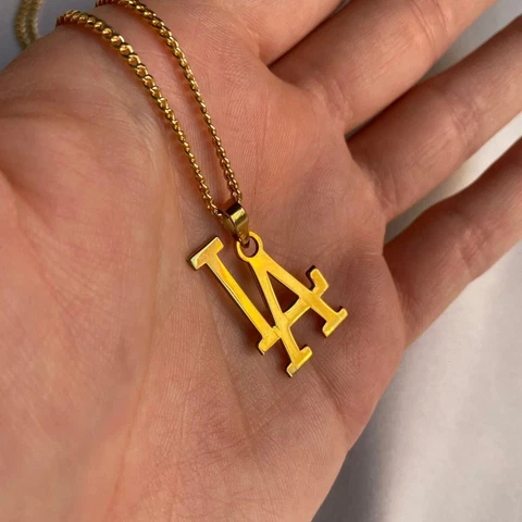 NEW MLB Los Angeles LA Dodgers Gold Team Pendant Logo Necklace 20" Chain Lobster Cover