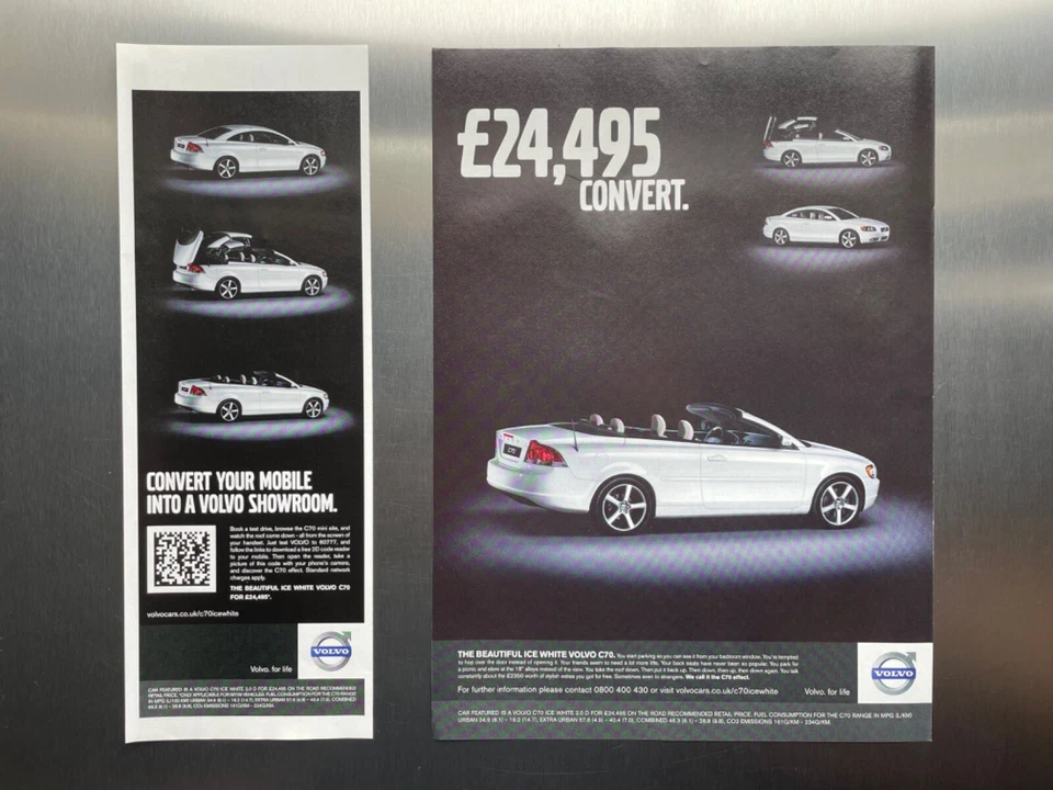 Original Volvo C70 magazine Adverts (x 1 ½ pages) Ice White. 2009 Free P&P - Image 1 of 1