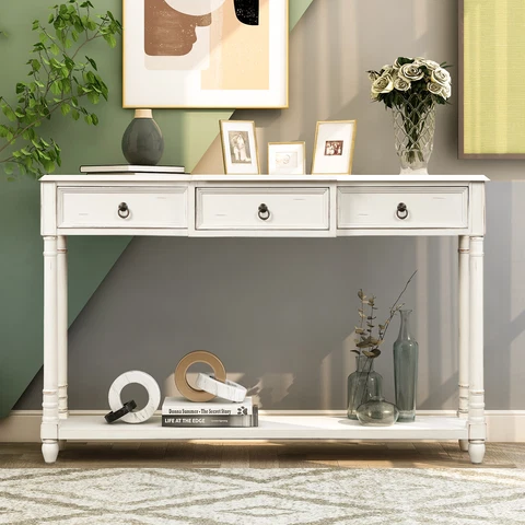 Modern Console Table Makeup Desk Sofa Table w/3 Drawers for Entryway Living Room Cover
