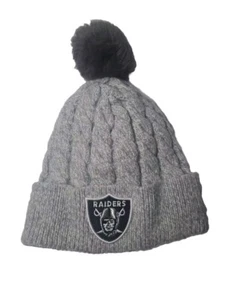 Las Vegas Raiders Women's New Era Gray Swift Cable Cuffed Knit Hat with Pom - Picture 1 of 4