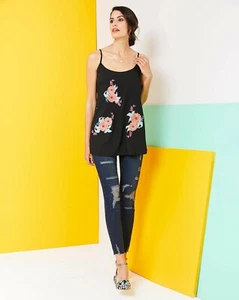 Simply Be Black Embroidered Cami Top Size 12 Bnwt - Picture 1 of 3
