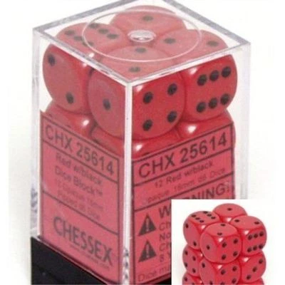 Juego de dados opacos Chessex rojo con números negros juego de 12 dados estándar 16 mm Foto 1 de 2