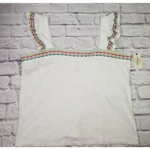 NWT St Johns Bay Womens Size PXXL White TankTop Blouse Multi-Color Ruffles - Picture 1 of 6