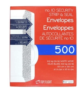Sobres para tarjetas blancas con tira y sello de seguridad Top Flight no 10 4,1x 9,5 - 500 quilates - Imagen 1 de 3