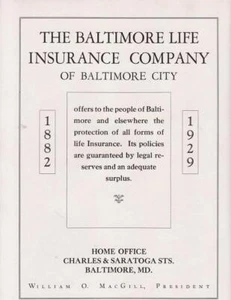 Original 1929 The Baltimore Life Insurance Co Print-Ad/ Charles & Saratoga Sts - Picture 1 of 1