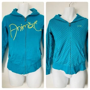 Animal Reversible Hoodie Womens UK 12 Blue Zip Jumper Surf y2k Retro Vintage - Picture 1 of 16