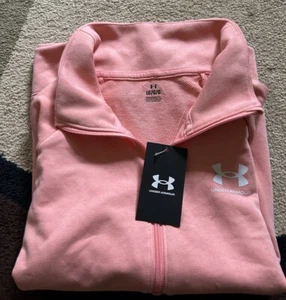 Sudadera para mujer Under Armour naranja rival 1/2 con cremallera manga larga talla L nueva con etiquetas $70 - Imagen 1 de 9