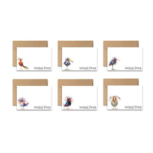 12 PERSONALIZED Flat Note card Cute Stationery with Envelopes - Funny Birds - Picture 1 of 7