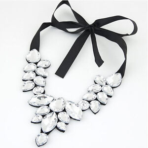 Womens Crystal Flower Necklace Choker Chunky Statement Bib Pendant Chain Jewelry