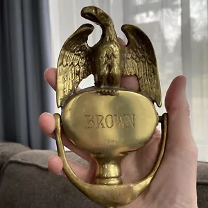 Large Vintage Solid Brass American Eagle Door Knocker 8.25" Brown Family Name - Picture 1 of 12