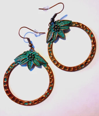 BRINCO DE COBRE ENVELHECIDO ESTILO BOÊMIO ARGOLAS GRANDES GANCHO DE PEIXE artesanal SP40 - Imagem 1 de 4