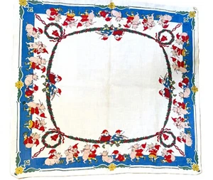 Vintage Swedish Christmas Dancing Pigs and Elves Dish Towel Kitchen Textile  24" - Picture 1 of 5