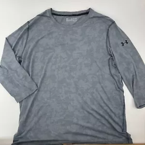 Under Armour Mens 3XL Gray Camo Threadborne HeatGear Fitted 3/4 Sleeve Shirt - Picture 1 of 6