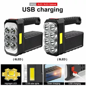 Solar LED Searchlight Spotlight USB Rechargeable Hand Torch Light Camping Lamp - Picture 1 of 14
