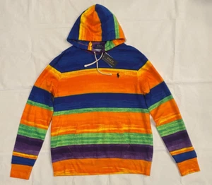 NWT, Polo Ralph Lauren Men's Multicolor Striped Lightweight Pullover Hoodie-Med - Picture 1 of 9