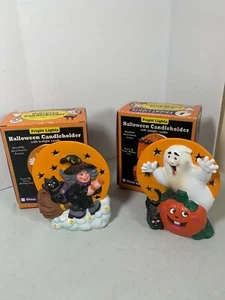 Vintage Fright Lights Halloween Tealight CandleHolder Witch & Ghost! Spooky! - Picture 1 of 5